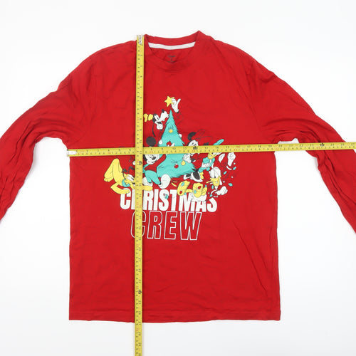 Disney Men's Red Christmas Crew Long Sleeve Pyjama Top M