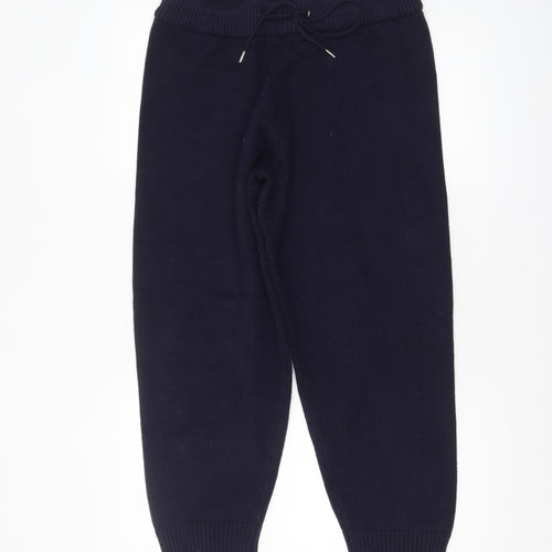 Zara Women Blue Knit Jogger Trousers L Comfy Winter Viscose Blend