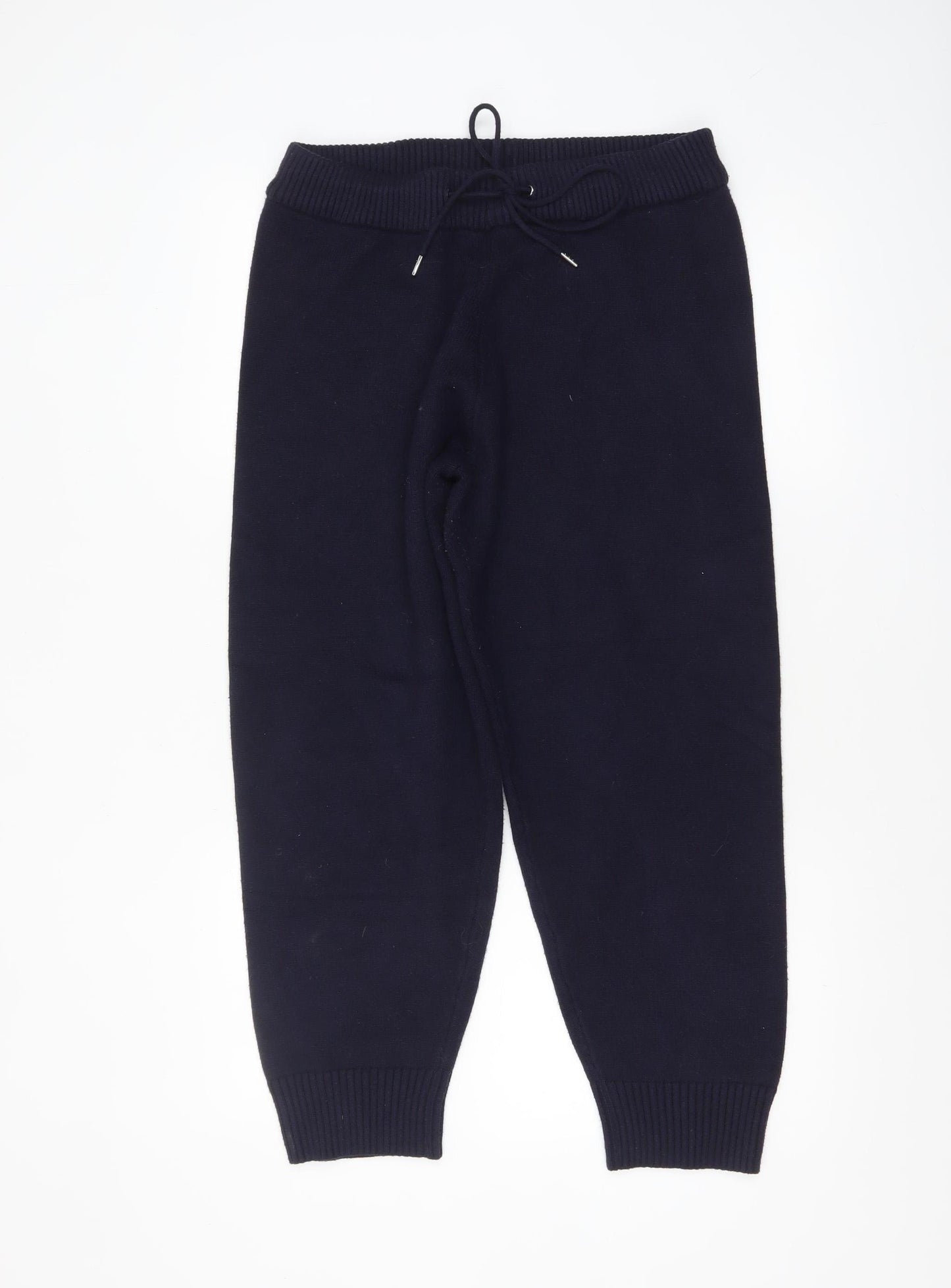Zara Women Blue Knit Jogger Trousers L Comfy Winter Viscose Blend