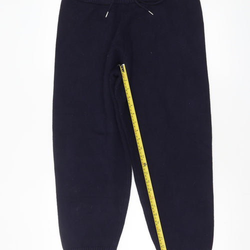 Zara Women Blue Knit Jogger Trousers L Comfy Winter Viscose Blend