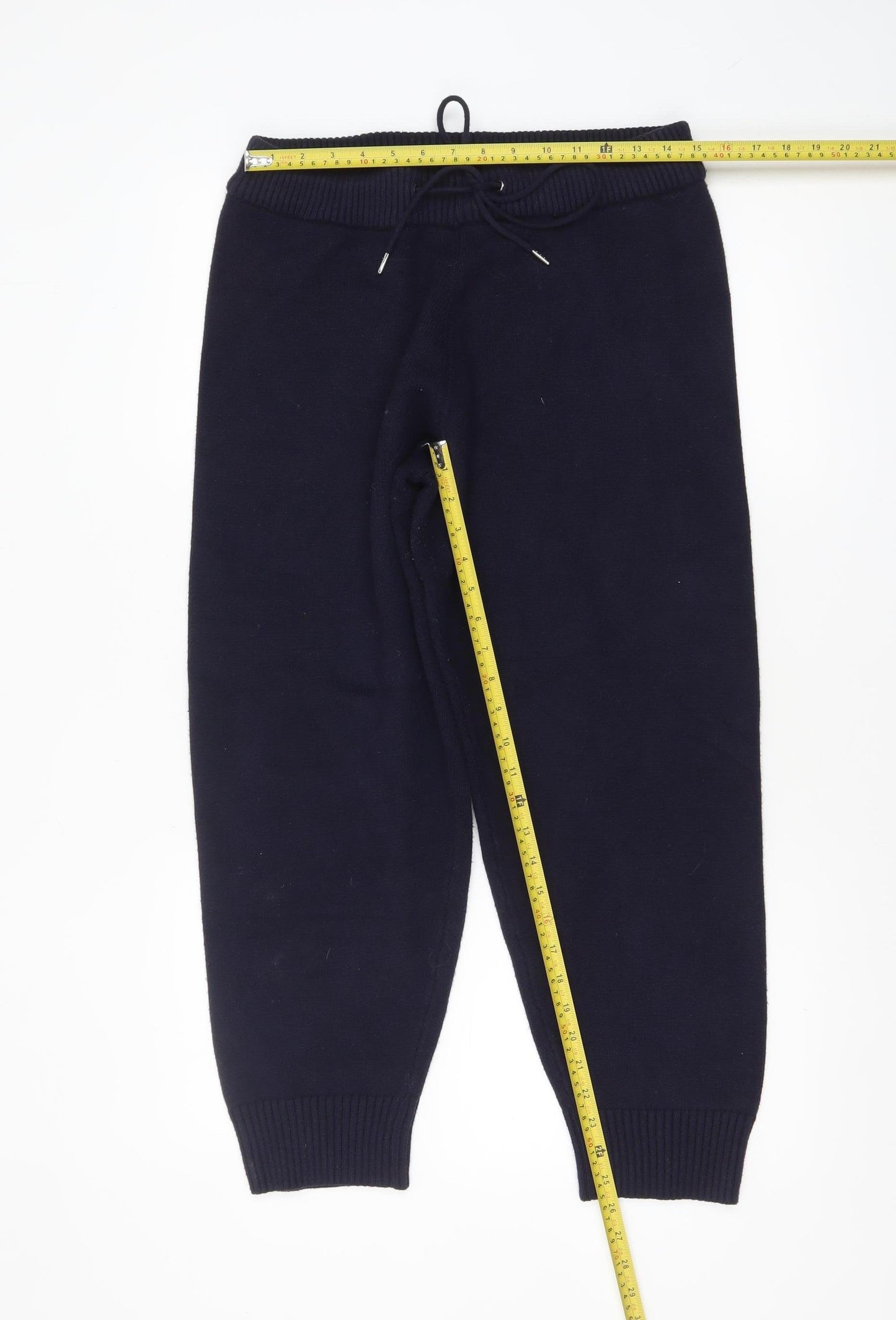Zara Women Blue Knit Jogger Trousers L Comfy Winter Viscose Blend