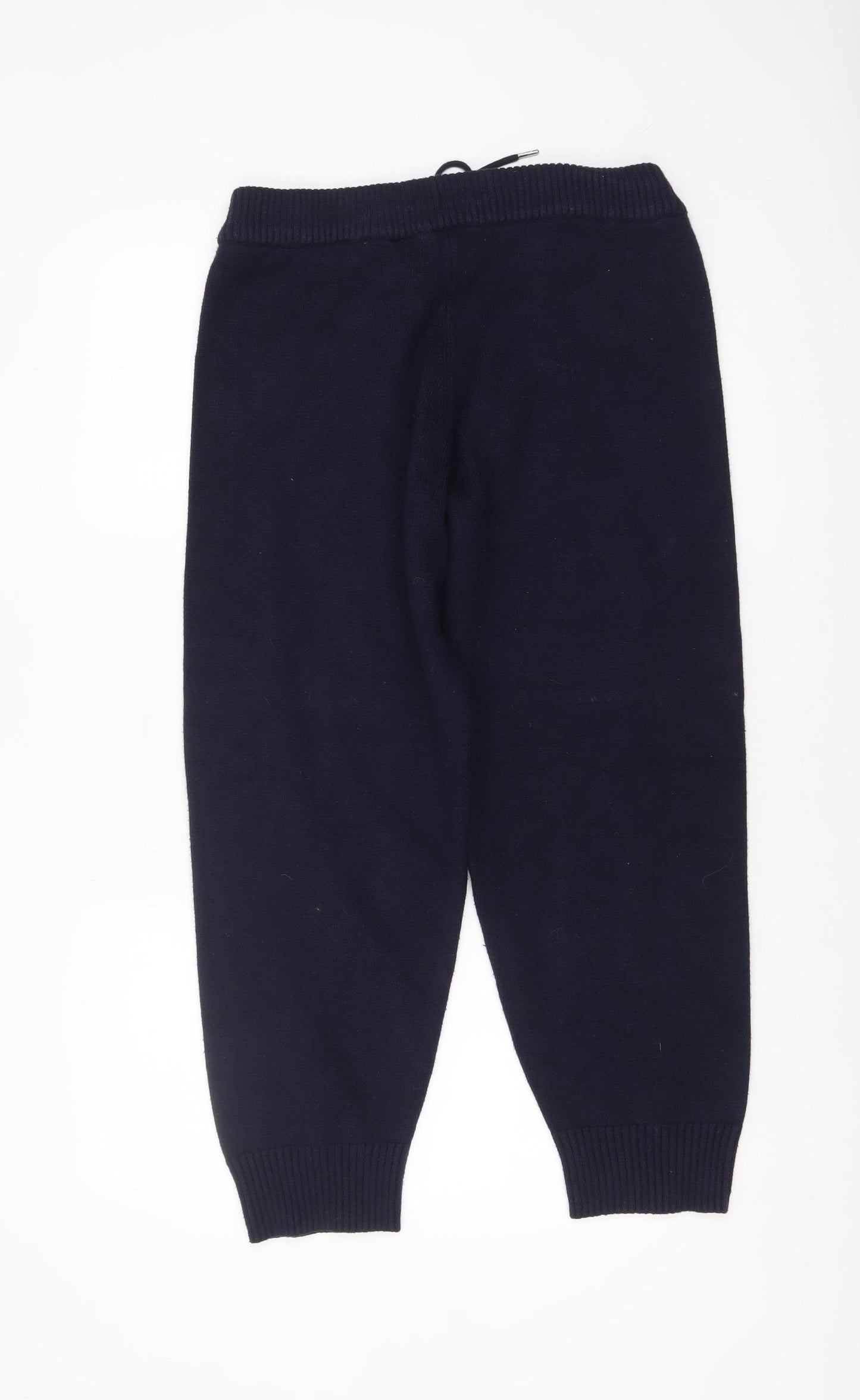 Zara Women Blue Knit Jogger Trousers L Comfy Winter Viscose Blend