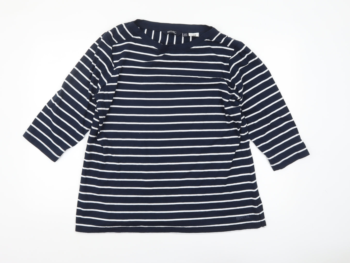 Regatta Women Blue Striped 3/4 Sleeve Boat Neck T-Shirt Size 18