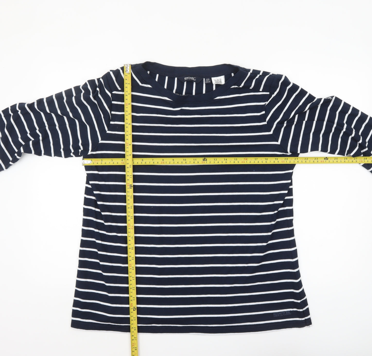 Regatta Women Blue Striped 3/4 Sleeve Boat Neck T-Shirt Size 18