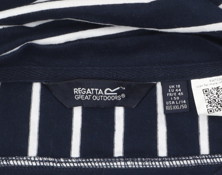 Regatta Women Blue Striped 3/4 Sleeve Boat Neck T-Shirt Size 18
