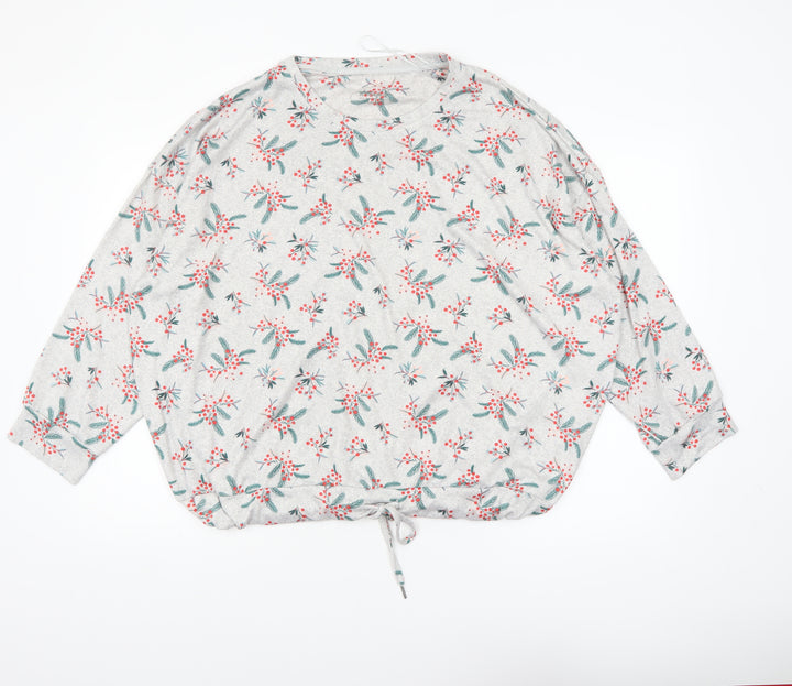 Nutmeg Women's Grey Floral Long Sleeve Pyjama Top Size 20