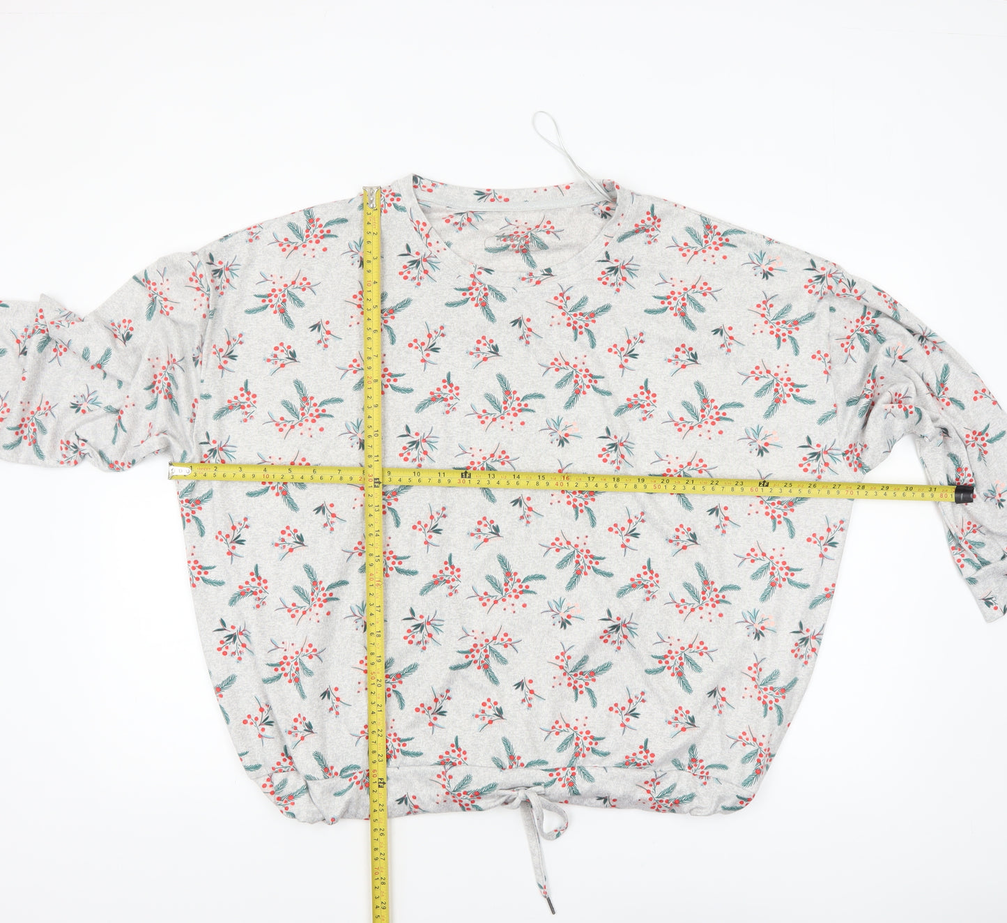 Nutmeg Women's Grey Floral Long Sleeve Pyjama Top Size 20