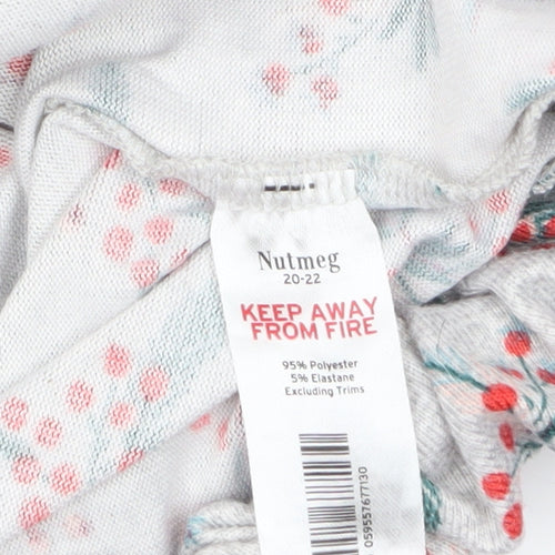 Nutmeg Women's Grey Floral Long Sleeve Pyjama Top Size 20