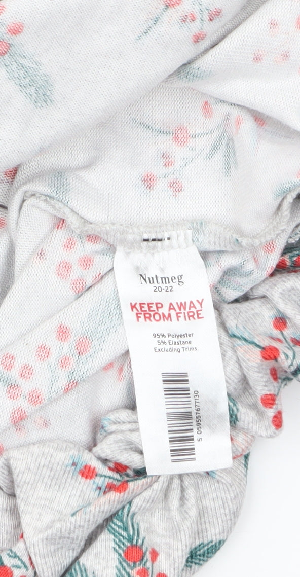Nutmeg Women's Grey Floral Long Sleeve Pyjama Top Size 20