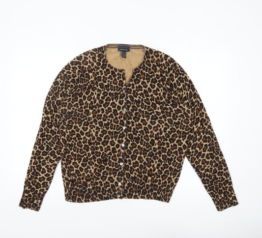 Lands' End Women's Beige Leopard Print Cotton Cardigan XL