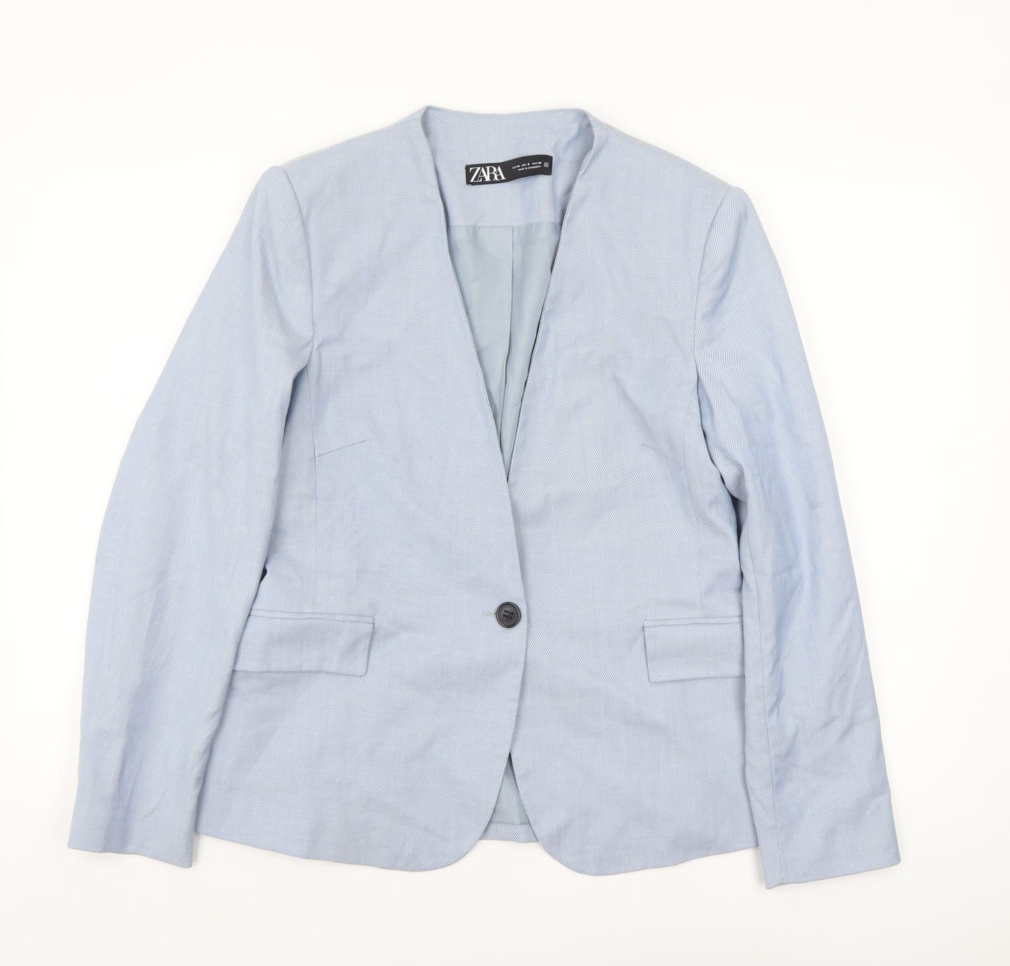 Zara Women Blue Tailored Single-Breasted Blazer Size 12