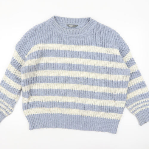 Nutmeg Women Blue White Striped Chunky Knit Pullover Jumper Size 16/18