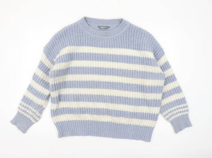 Nutmeg Women Blue White Striped Chunky Knit Pullover Jumper Size 16/18