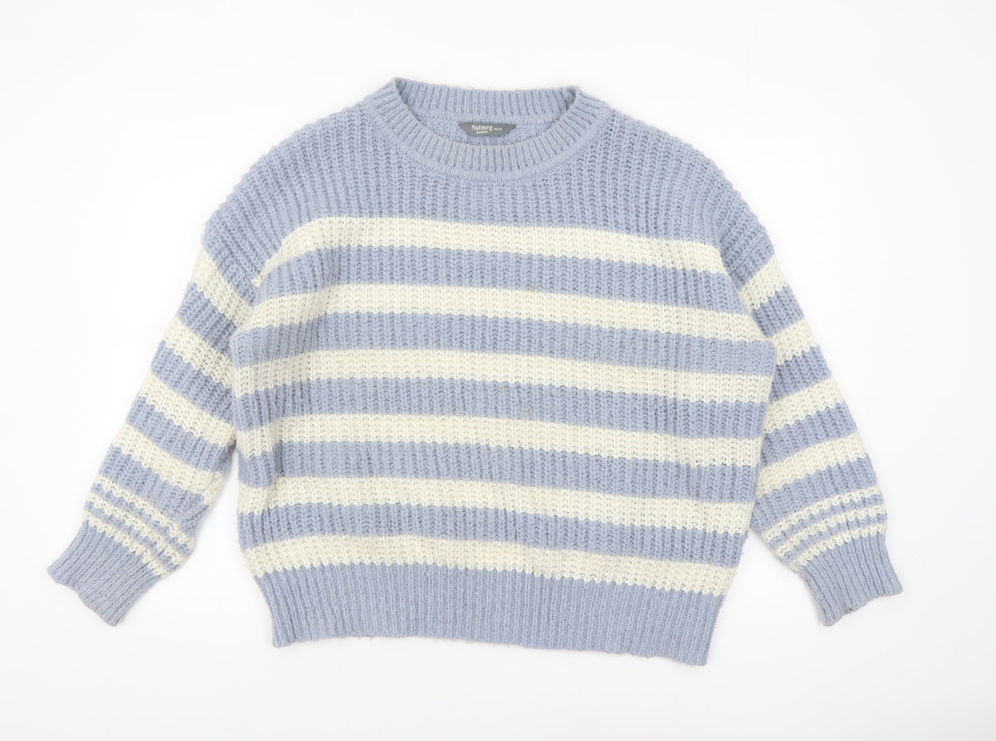 Nutmeg Women Blue White Striped Chunky Knit Pullover Jumper Size 16/18