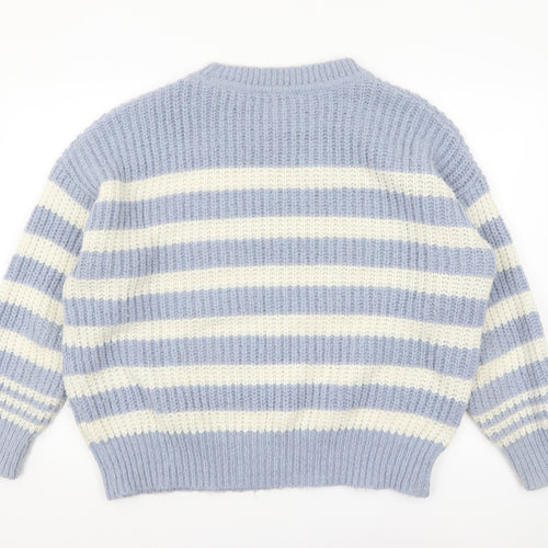 Nutmeg Women Blue White Striped Chunky Knit Pullover Jumper Size 16/18