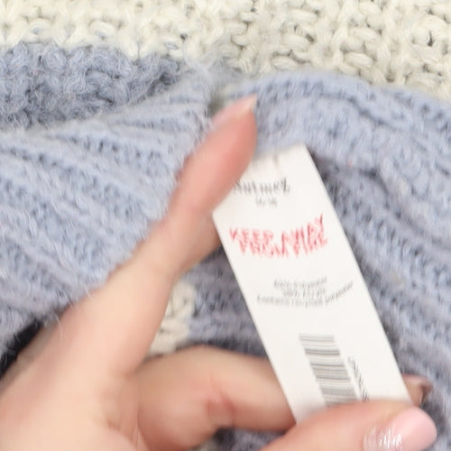 Nutmeg Women Blue White Striped Chunky Knit Pullover Jumper Size 16/18