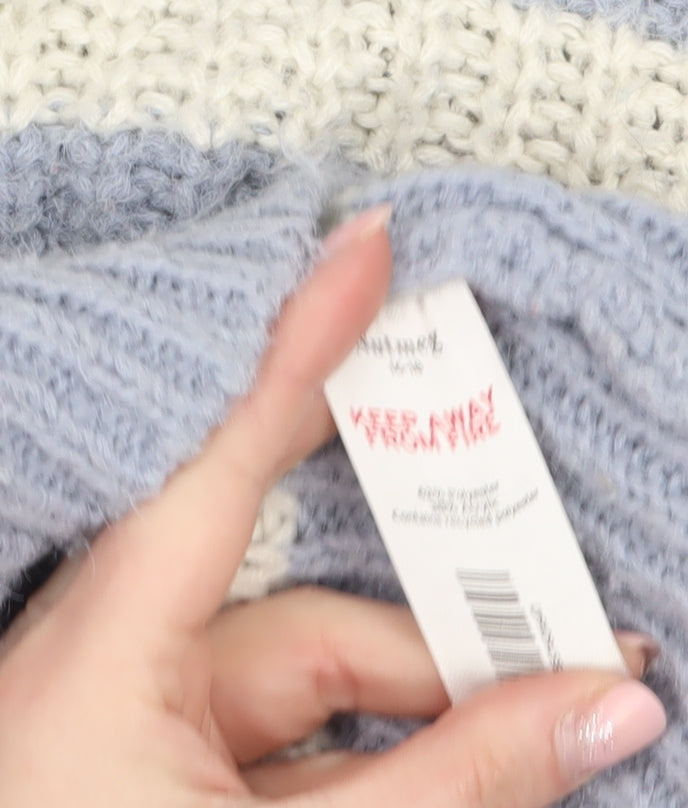 Nutmeg Women Blue White Striped Chunky Knit Pullover Jumper Size 16/18