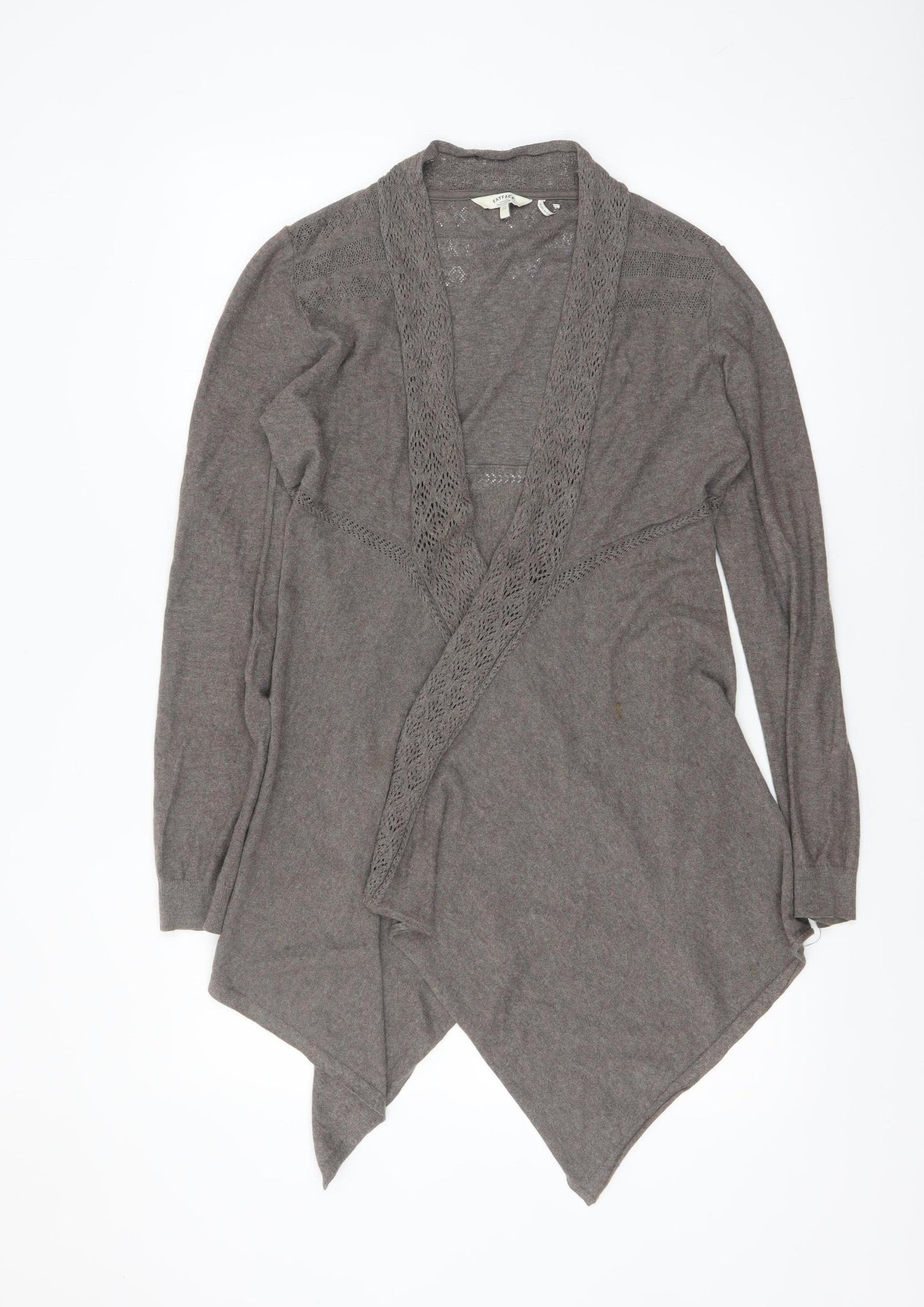 FatFace Women’s Brown Long Sleeve Open Knit Cotton Cardigan Size 12