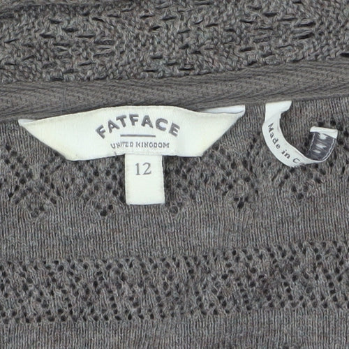 FatFace Women’s Brown Long Sleeve Open Knit Cotton Cardigan Size 12