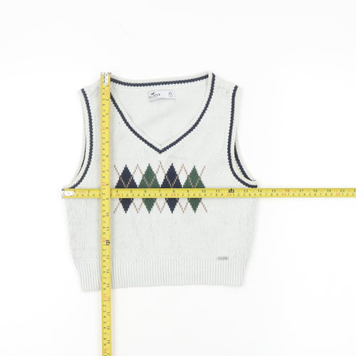 Hollister Women White Argyle Knit V-Neck Sleeveless Vest XS