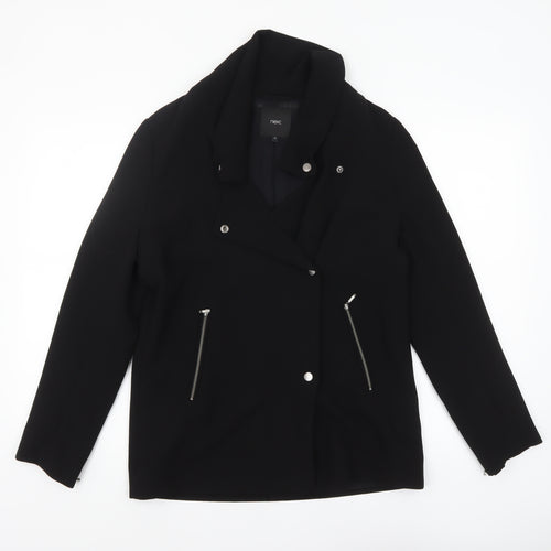Next Women's Black Biker Jacket Size 10 Zip Detail Classic Style