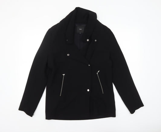 Next Women's Black Biker Jacket Size 10 Zip Detail Classic Style