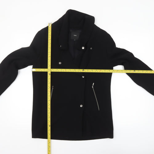 Next Women's Black Biker Jacket Size 10 Zip Detail Classic Style