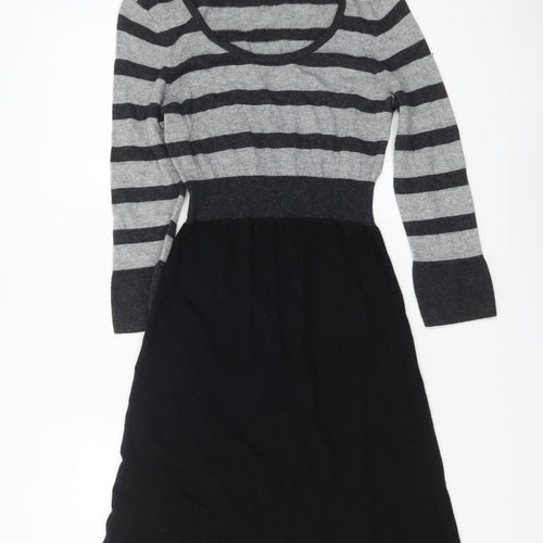 Boden Women Grey Black Striped Fit & Flare Knit Dress Size 10