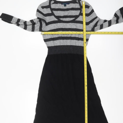 Boden Women Grey Black Striped Fit & Flare Knit Dress Size 10