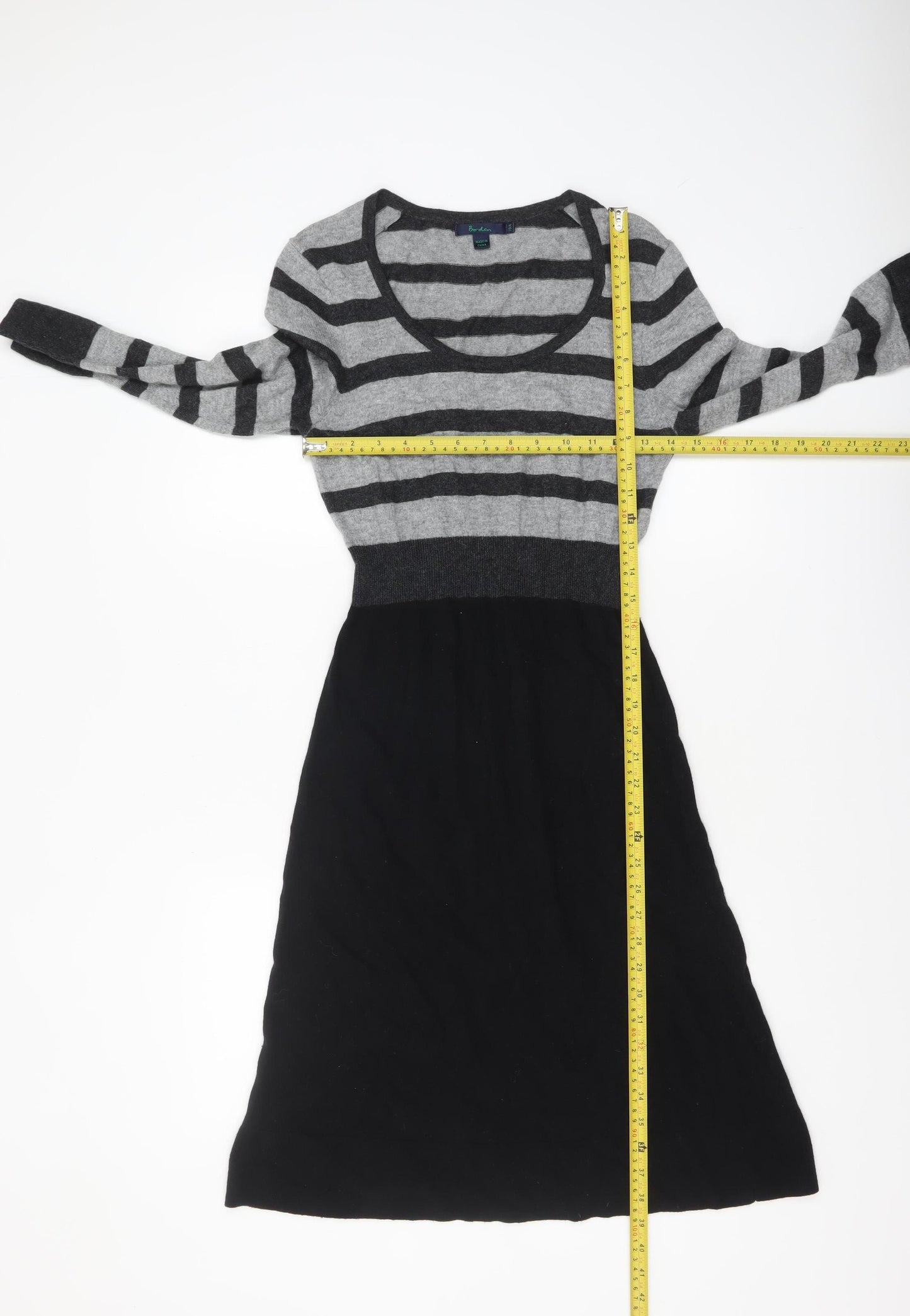 Boden Women Grey Black Striped Fit & Flare Knit Dress Size 10