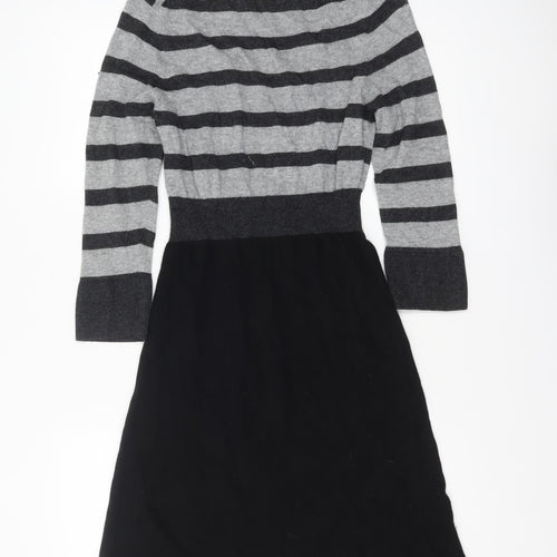 Boden Women Grey Black Striped Fit & Flare Knit Dress Size 10