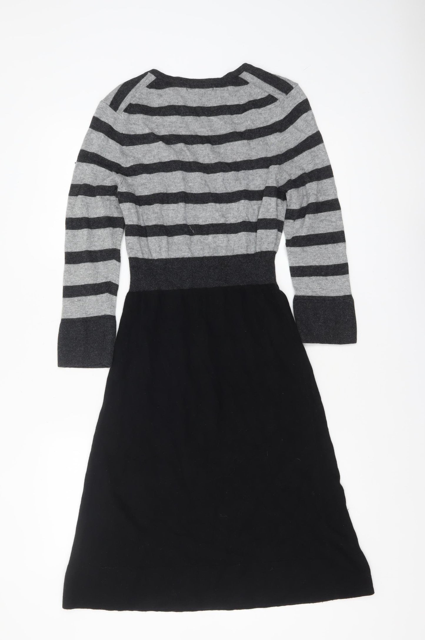 Boden Women Grey Black Striped Fit & Flare Knit Dress Size 10