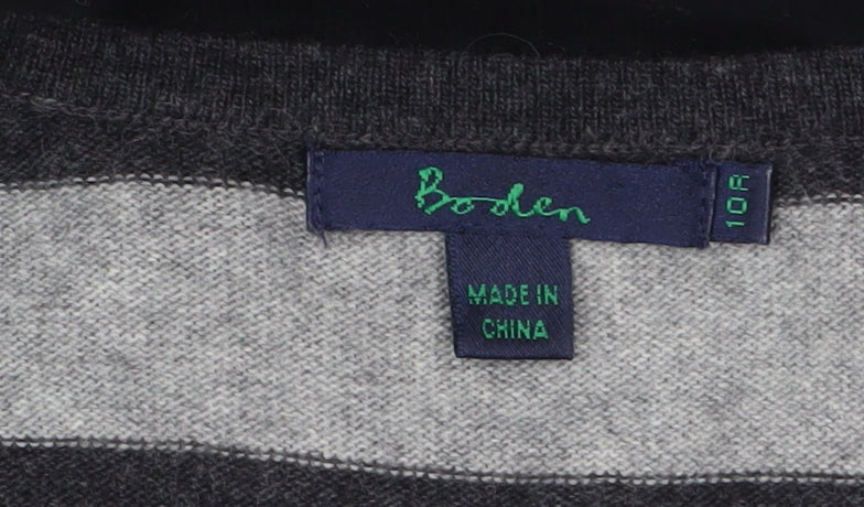 Boden Women Grey Black Striped Fit & Flare Knit Dress Size 10