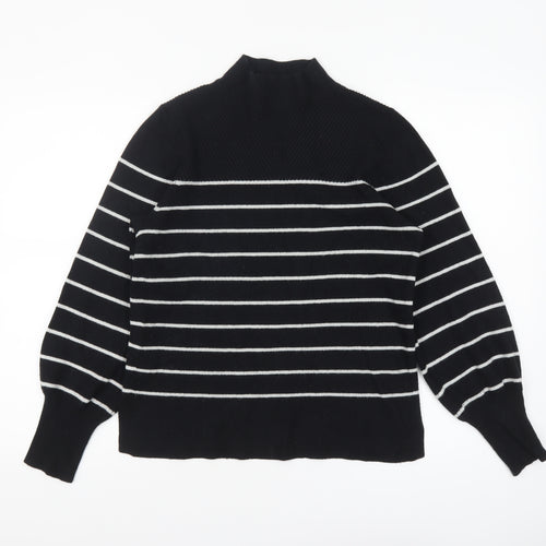 Marks and Spencer Women’s Black Striped Mock Neck Knit Jumper M