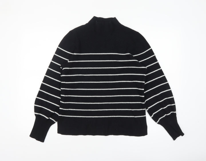 Marks and Spencer Women’s Black Striped Mock Neck Knit Jumper M