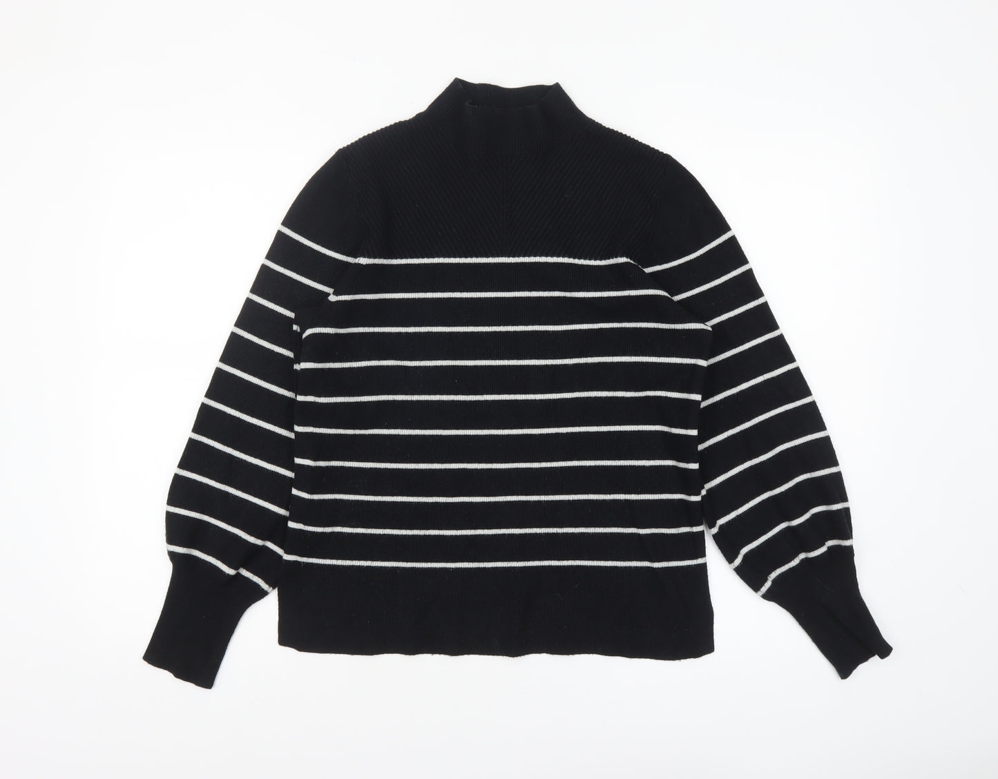 Marks and Spencer Women’s Black Striped Mock Neck Knit Jumper M