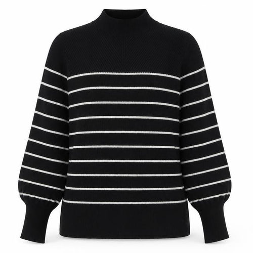 Marks and Spencer Women’s Black Striped Mock Neck Knit Jumper M