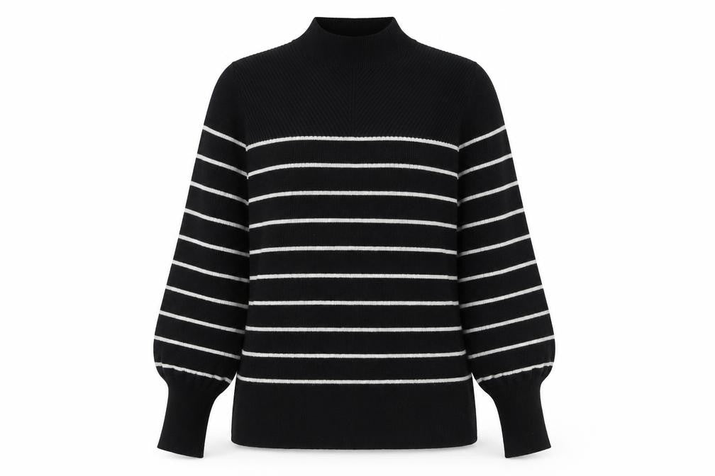 Marks and Spencer Women’s Black Striped Mock Neck Knit Jumper M