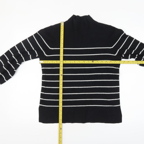 Marks and Spencer Women’s Black Striped Mock Neck Knit Jumper M