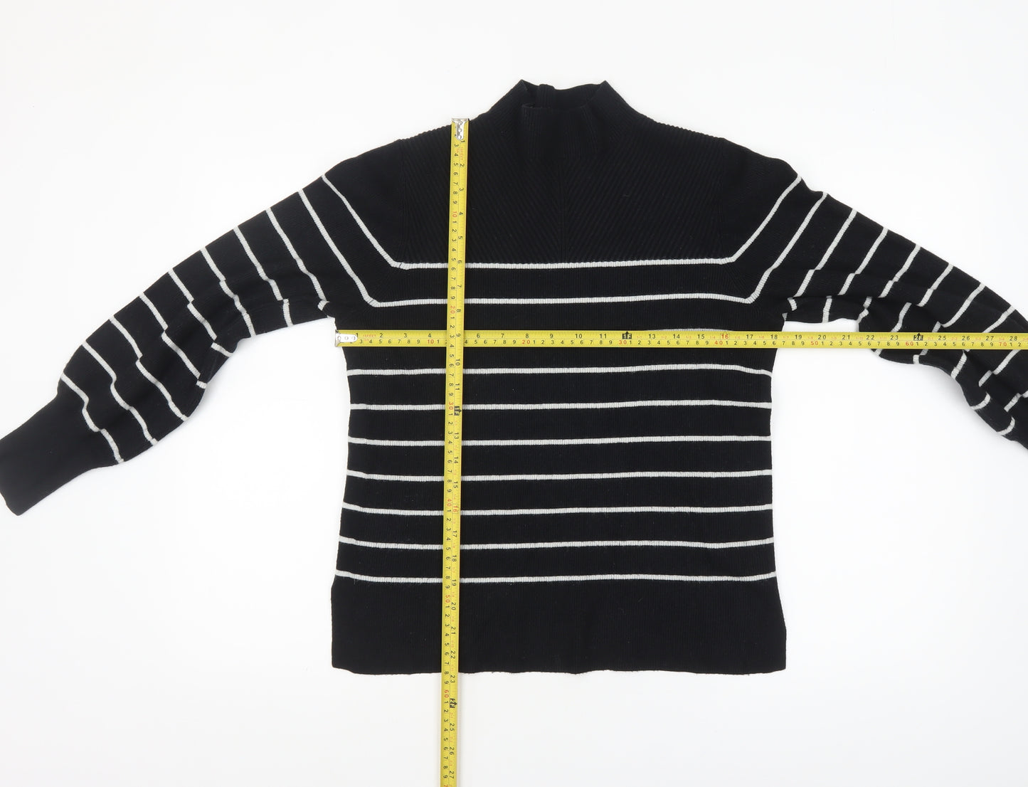 Marks and Spencer Women’s Black Striped Mock Neck Knit Jumper M