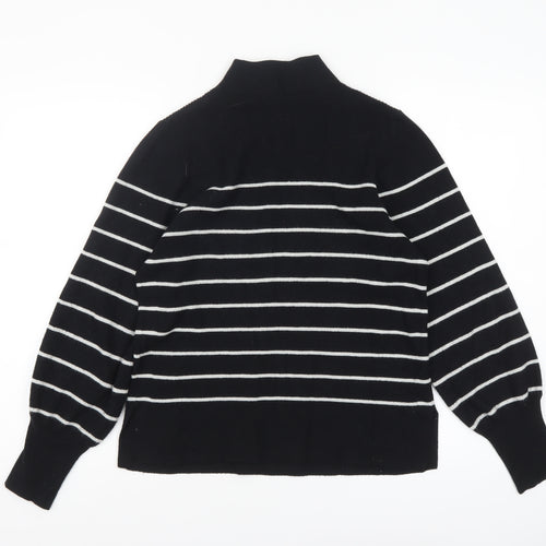 Marks and Spencer Women’s Black Striped Mock Neck Knit Jumper M
