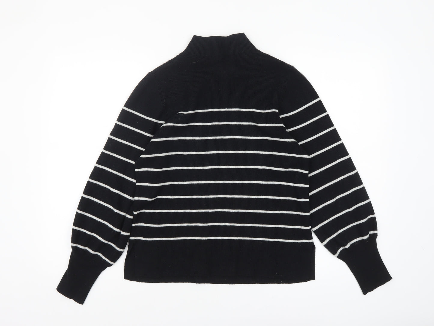 Marks and Spencer Women’s Black Striped Mock Neck Knit Jumper M