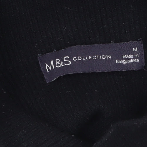 Marks and Spencer Women’s Black Striped Mock Neck Knit Jumper M