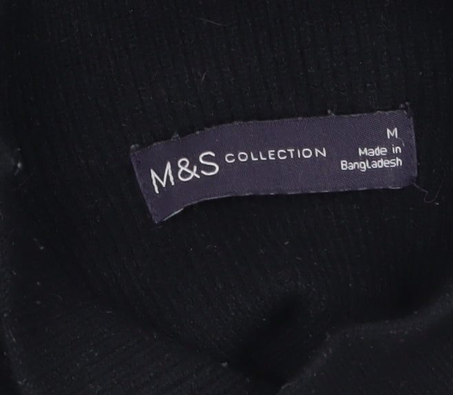 Marks and Spencer Women’s Black Striped Mock Neck Knit Jumper M