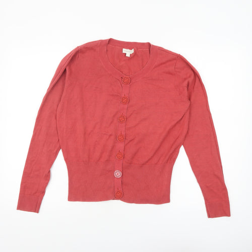 Monsoon Women’s Red Cotton Knit Cardigan Size L Long Sleeve