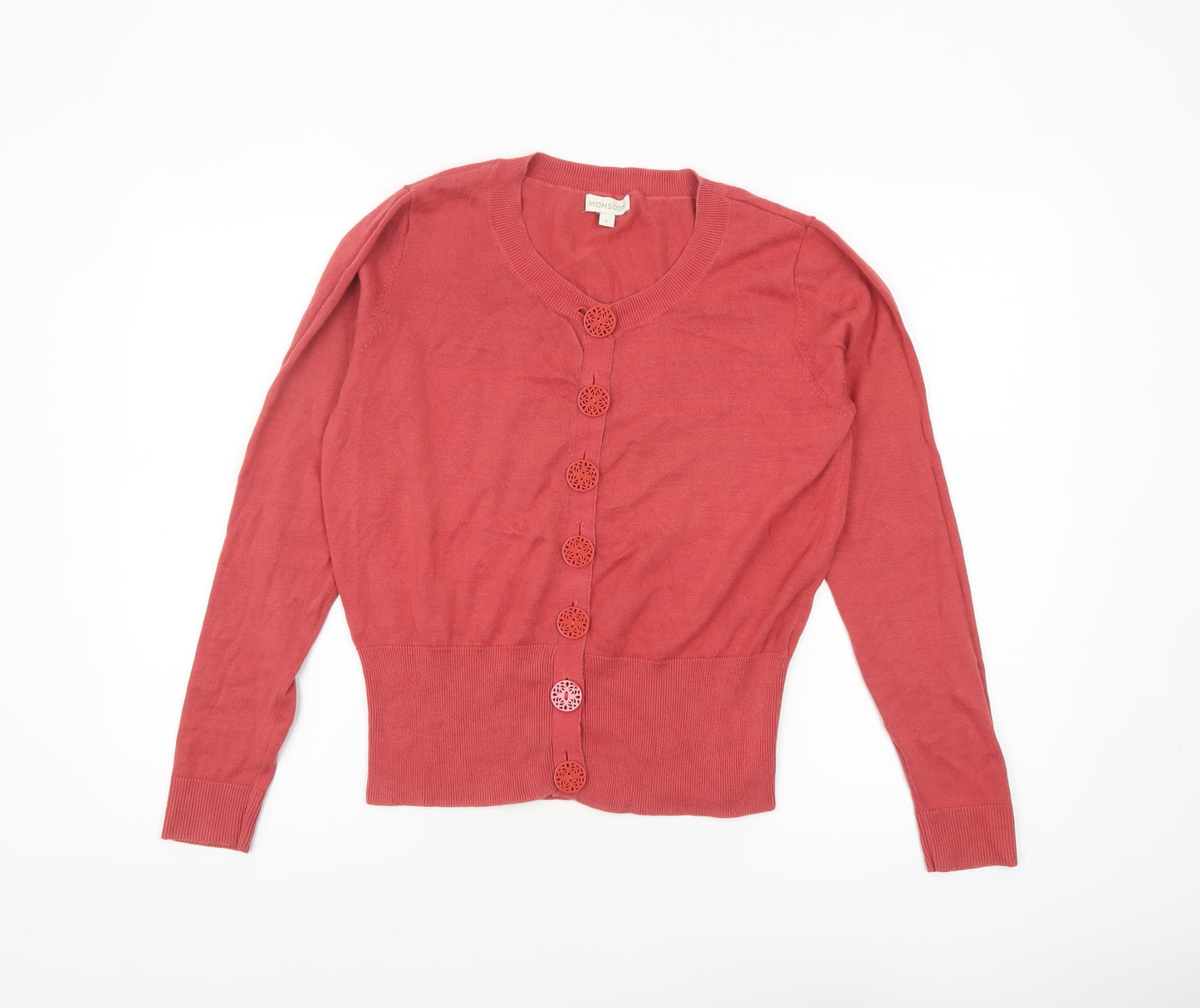 Monsoon Women’s Red Cotton Knit Cardigan Size L Long Sleeve