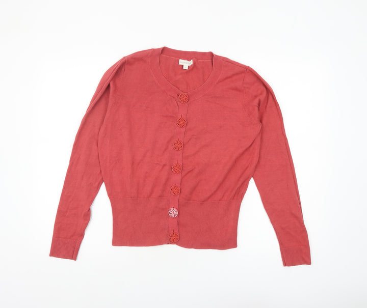 Monsoon Women’s Red Cotton Knit Cardigan Size L Long Sleeve