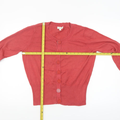 Monsoon Women’s Red Cotton Knit Cardigan Size L Long Sleeve