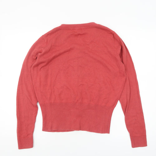 Monsoon Women’s Red Cotton Knit Cardigan Size L Long Sleeve