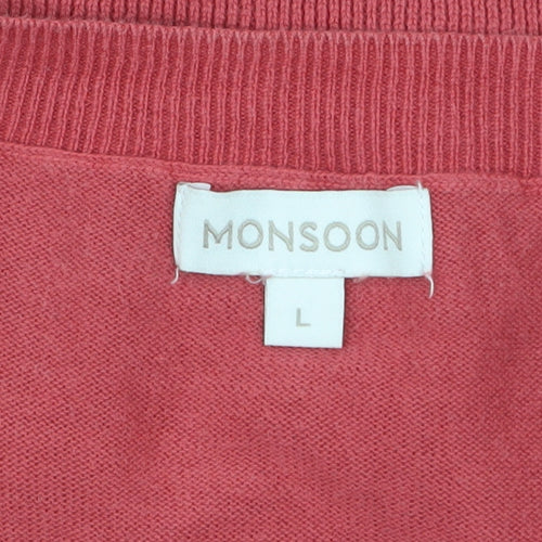 Monsoon Women’s Red Cotton Knit Cardigan Size L Long Sleeve